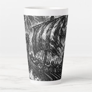 Viking Longship in the Storm — Ink Saga Art Latte Mug