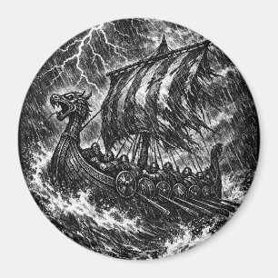 Viking Longship in the Storm — Ink Saga Art Magnet