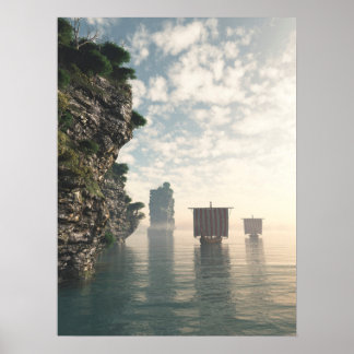 Viking Longships in Unknown Waters Poster