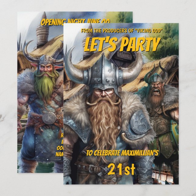 Viking mediaeval norse warriors fantasy birthday invitation (Front/Back)