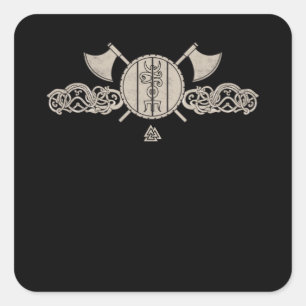 Viking Nordic Ornaments Axe Shield Asatru Square Sticker