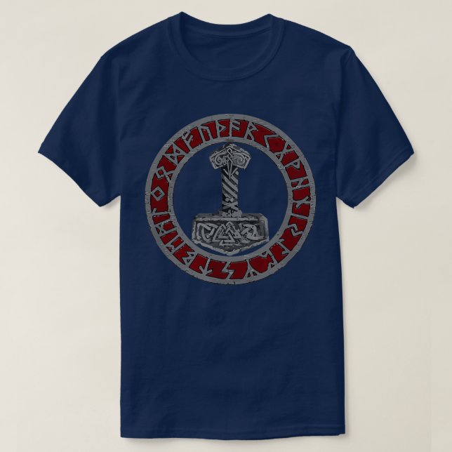 Viking Norse Mythology Thors Mjolnir Vegvisir Rune T-Shirt (Design Front)