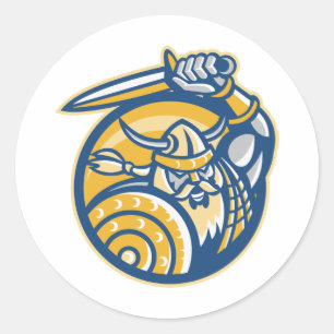 Viking Norse Warrior With Sword And Shield Classic Round Sticker