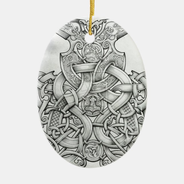 VIKING & OSEBERG KNOTWORK DESIGN CERAMIC TREE DECORATION (Front)