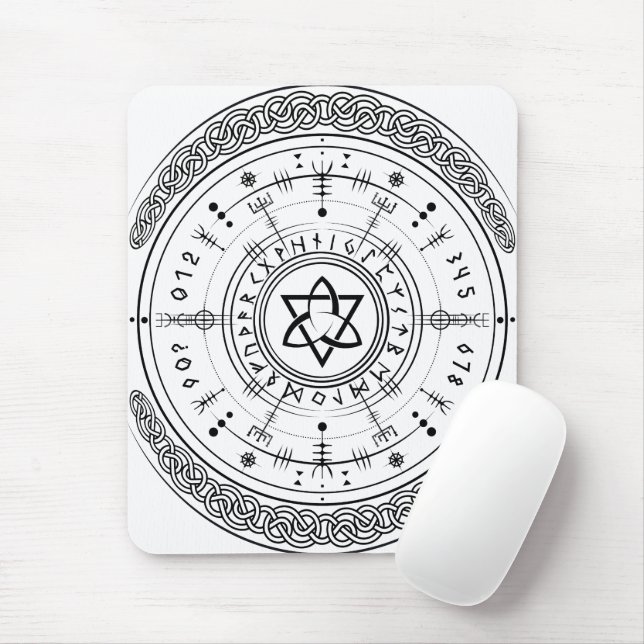 Viking Pagan Asatru Runic Compass, Vegvisir Runes  Mouse Mat (With Mouse)