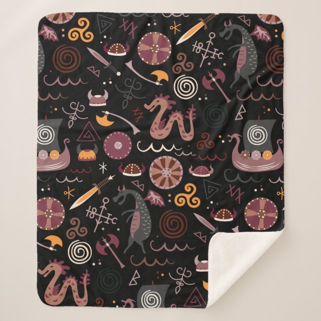 Viking pattern seamless design graphic sherpa blanket (Front)