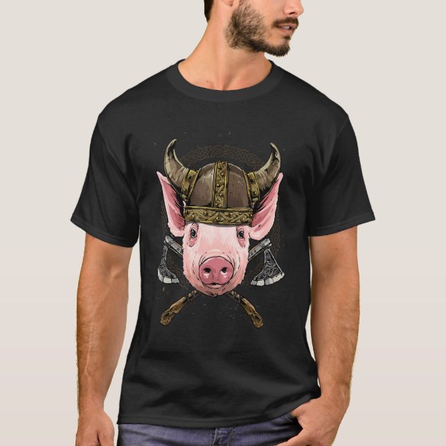 Viking Pig Renaissance Norse Pagan Valhalla Farmer T-Shirt (Front)