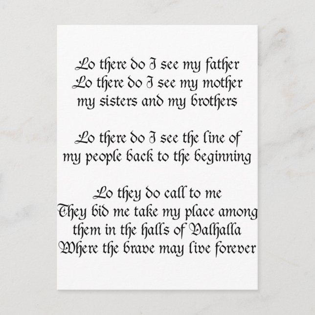 Viking Prayer Lo There Do I See My Father Postcard (Front)