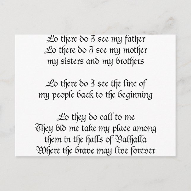 Viking Prayer Lo There Do I See My Father Postcard (Front)