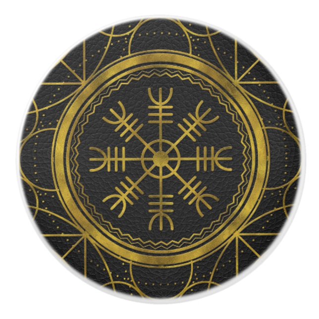 Viking protection runes helm of awe talisman ceramic knob (Front)