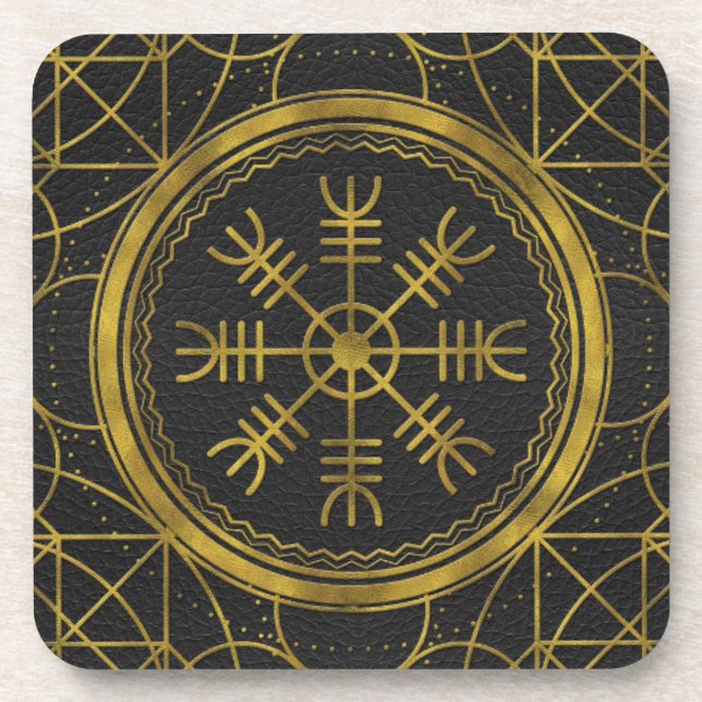 Viking protection runes helm of awe talisman coaster (Front)