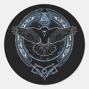 Viking Raven Munin and Valknut Classic Round Sticker