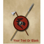Viking Raven Shield And Weapons Photo Sculpture Magnet<br><div class="desc">A 3D rendering of a Viking shield along with a battle axe and spear superimposed on an old paper or parchment background image. The shield is decorated with a black raven (Corvus corax) painted on red leather. Add your own text. The methods and materials used in the construction of Viking...</div>