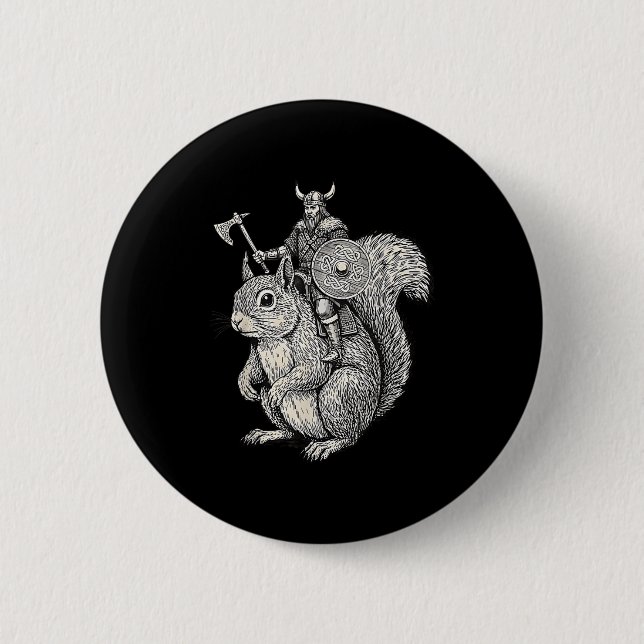 Viking Riding Squirrel Funny Warrior Art  6 Cm Round Badge (Front)