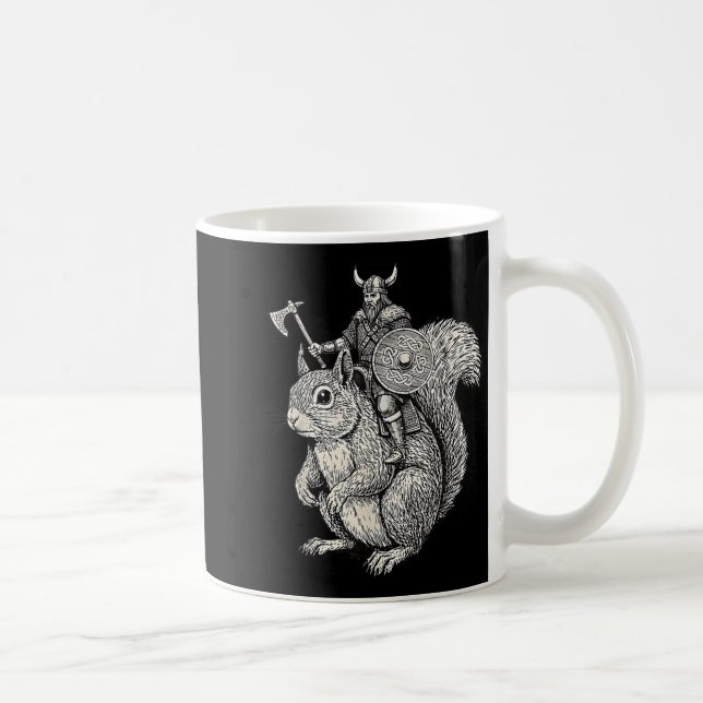 Viking Riding Squirrel Funny Warrior Art  Coffee Mug (Right)