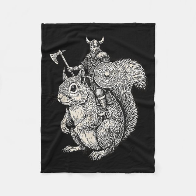 Viking Riding Squirrel Funny Warrior Art  Fleece Blanket (Front)