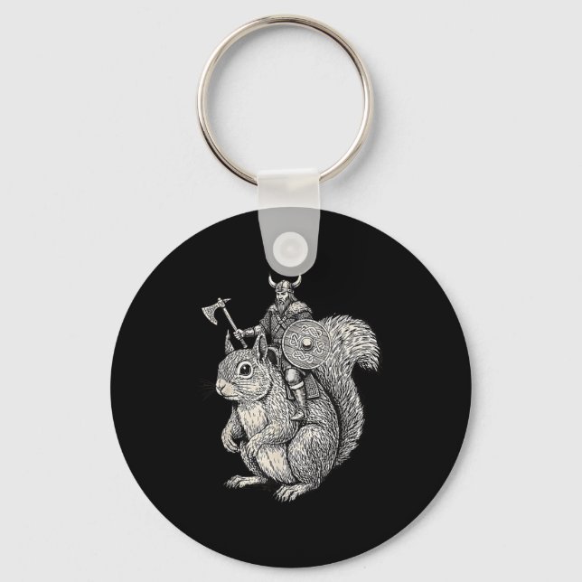 Viking Riding Squirrel Funny Warrior Art  Key Ring (Front)