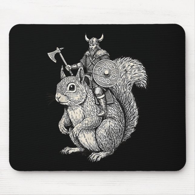 Viking Riding Squirrel Funny Warrior Art  Mouse Mat (Front)