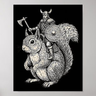 Viking Riding Squirrel Funny Warrior Art Poster