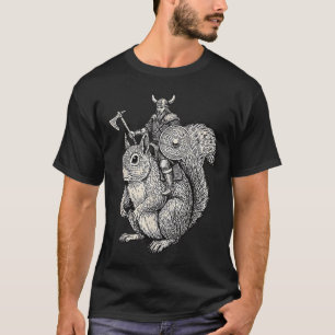Viking Riding Squirrel Funny Warrior Art T-Shirt