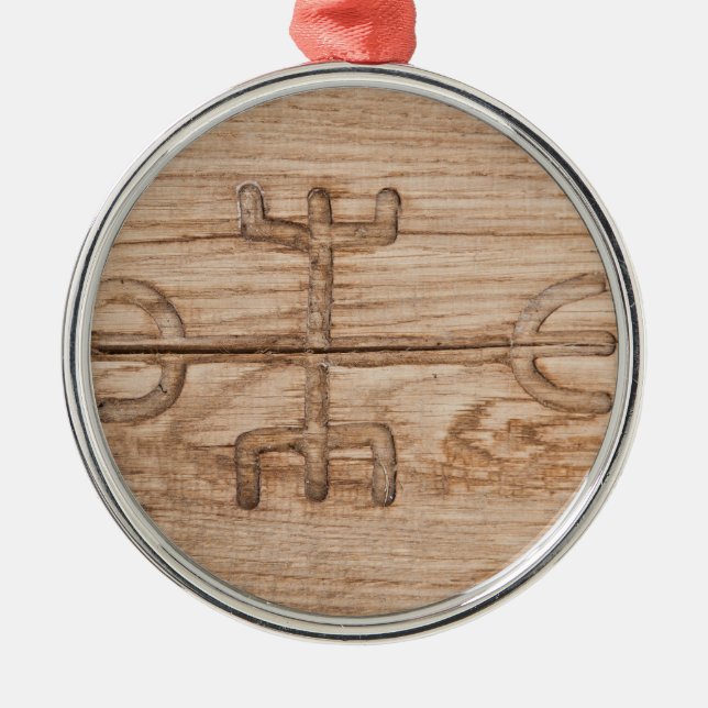 Viking rune on cracked wood metal tree decoration (Front)