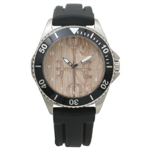 Viking rune on cracked wood watch