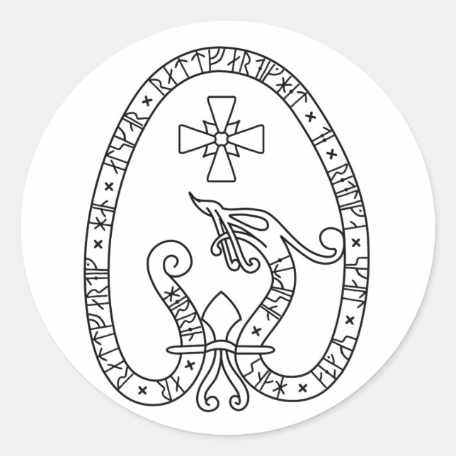 Viking Rune Stone black and white Classic Round Sticker (Front)