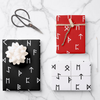 Viking Runes on Red, Black, White Background Wrapping Paper Sheet