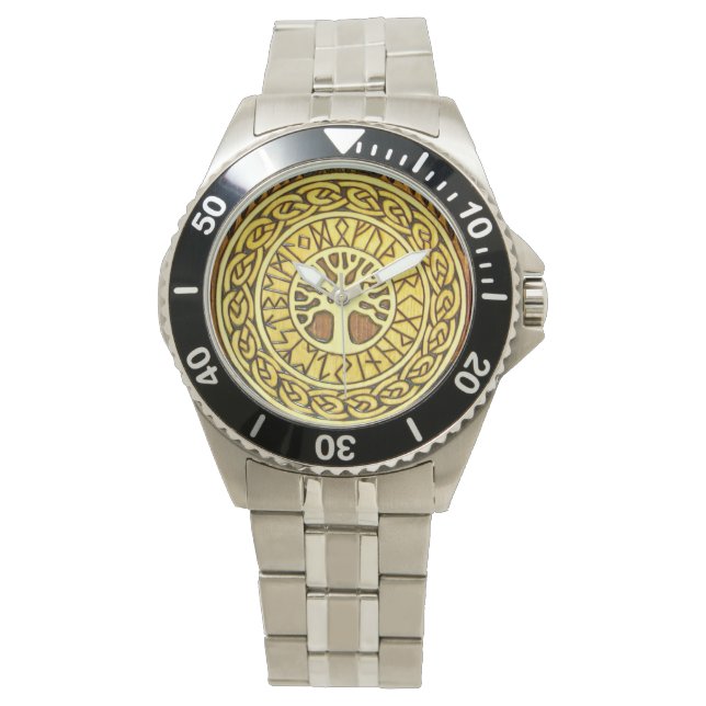 Viking Runes with Tree Stainless Steel Watch (Front)