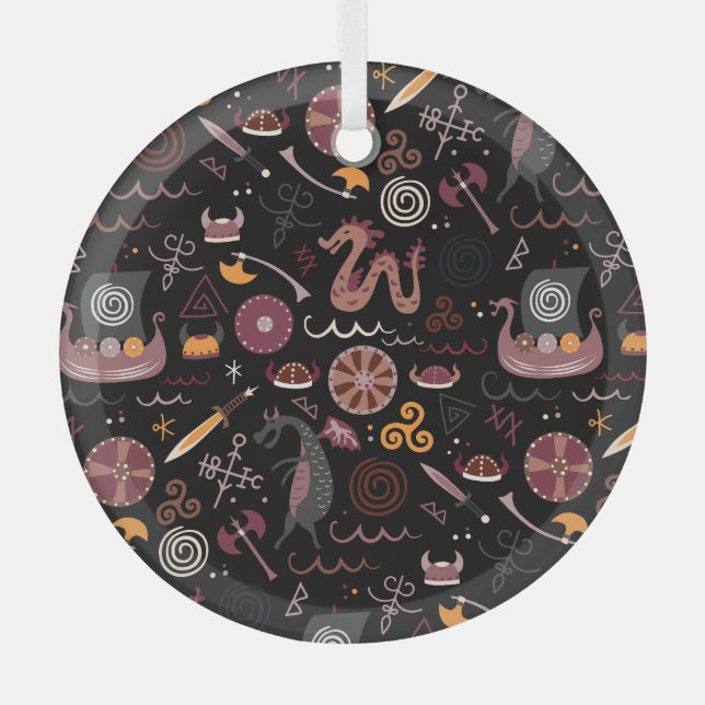 Viking: Seamless, Graphic Design. Glass Tree Decoration (Front)