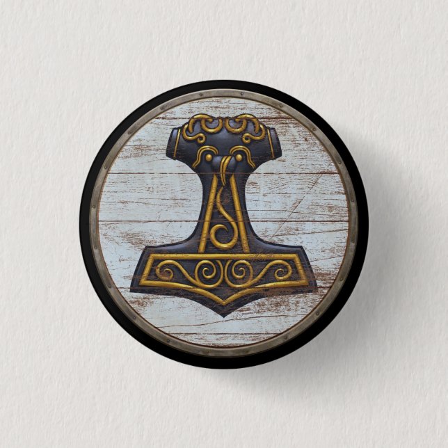 Viking Shield Emblem - Thor's Hammer 3 Cm Round Badge (Front)