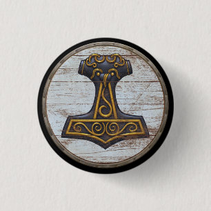 Viking Shield Emblem - Thor's Hammer 3 Cm Round Badge