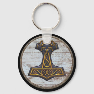 Viking Shield Keychain - Thor's Hammer