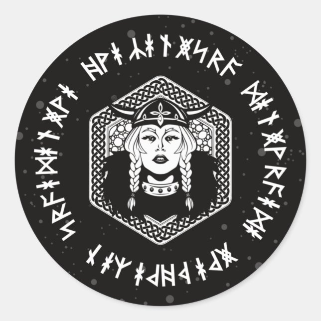 Viking Shield Maiden Celtic Warrior Classic Round Sticker (Front)