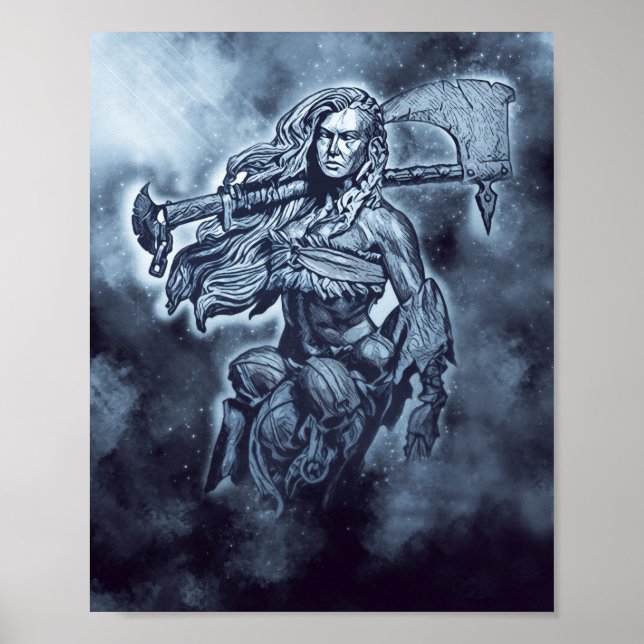 VIKING Shieldmaiden Fierce Female Warrior Art Poster (Front)
