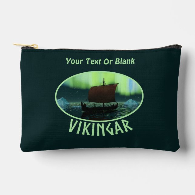 Viking Ship And Northern Lights Accessory Pouch (Front)