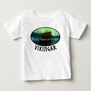 Viking Ship And Northern Lights Baby T-Shirt