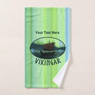 Viking Ship And Northern Lights Bath Towel Set