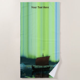 Viking Ship And Northern Lights Beach Towel