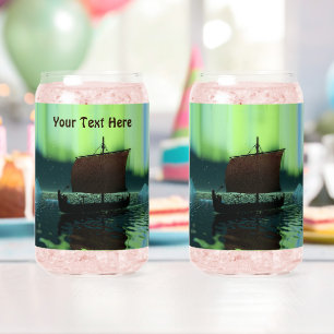 Viking Ship And Northern Lights Can Glass