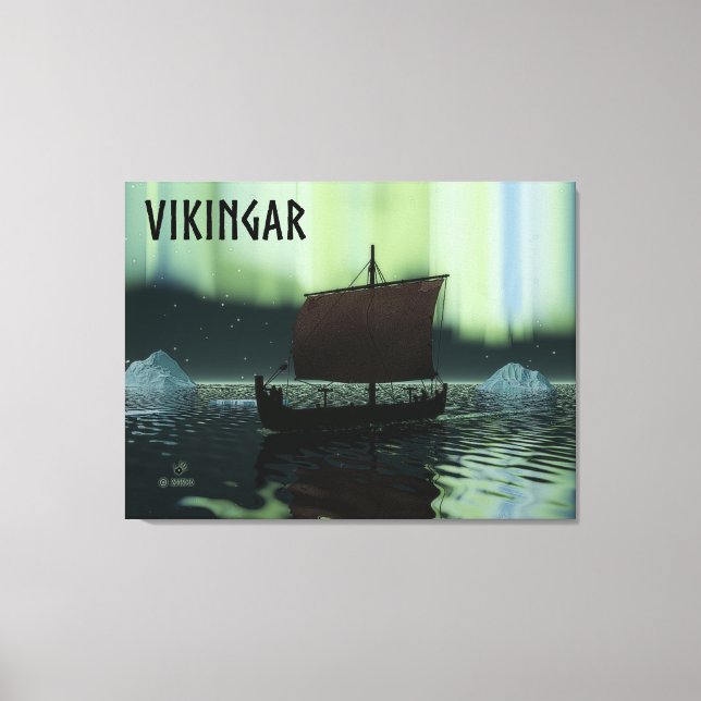 Viking Ship And Northern Lights Canvas Print (Front)