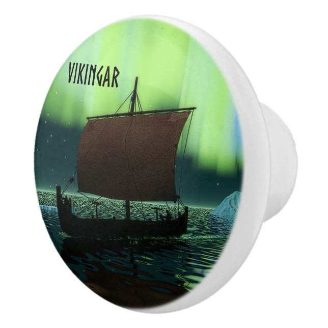 Viking Ship And Northern Lights Ceramic Knob (Right)