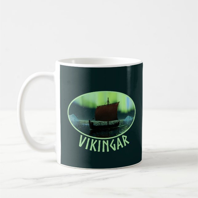 Viking Ship And Northern Lights Coffee Mug (Left)