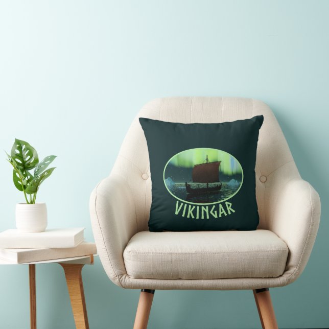 Viking Ship And Northern Lights Cushion (Chair)