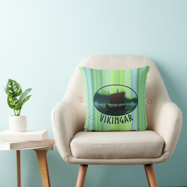 Viking Ship And Northern Lights Cushion (Chair)