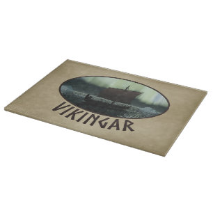 Viking Ship And Northern Lights Cutting Board