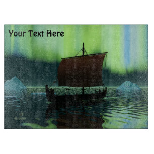 Viking Ship And Northern Lights Cutting Board