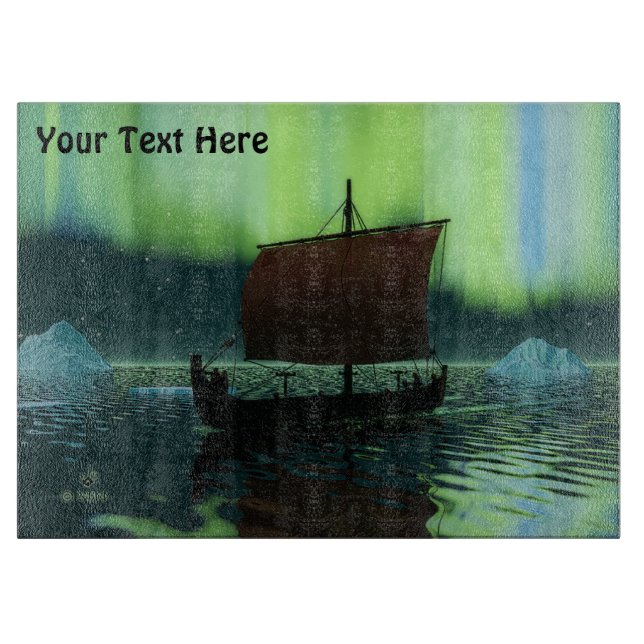 Viking Ship And Northern Lights Cutting Board (Front)