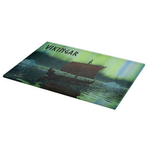 Viking Ship And Northern Lights Cutting Board