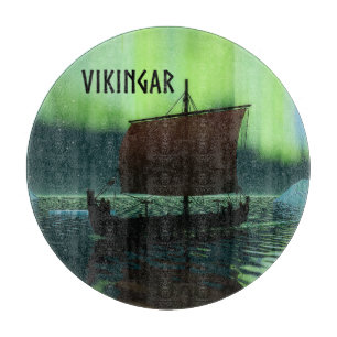 Viking Ship And Northern Lights Cutting Board